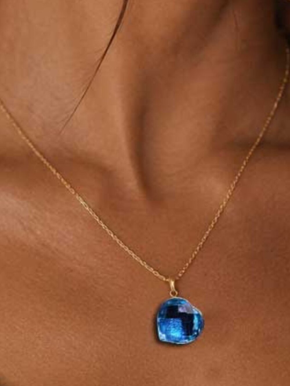 10K Yellow Gold Heart Blue Topaz Pendant Necklace | 7.50ct | Appraised $830 CDN